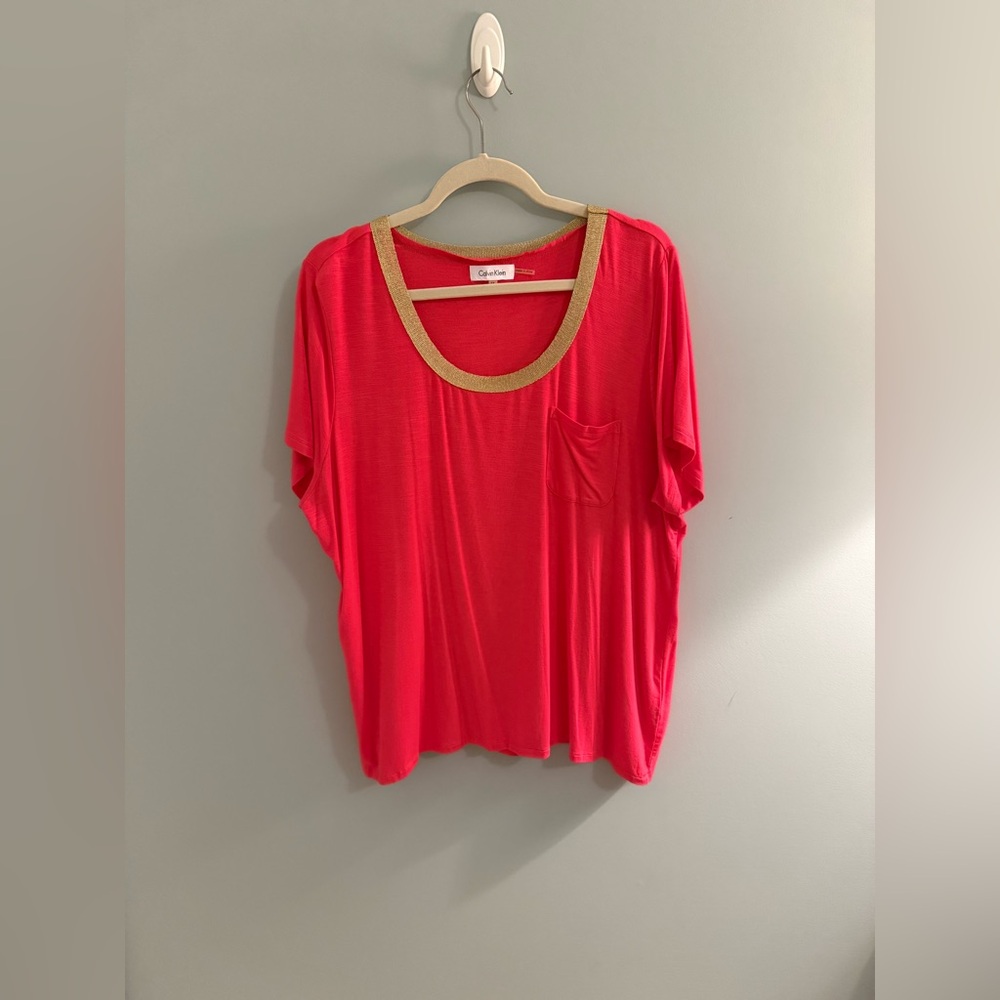 Calvin Klein Vibrant Orange/Red Rayon Blend Top 95 Rayon and 5 spandex.